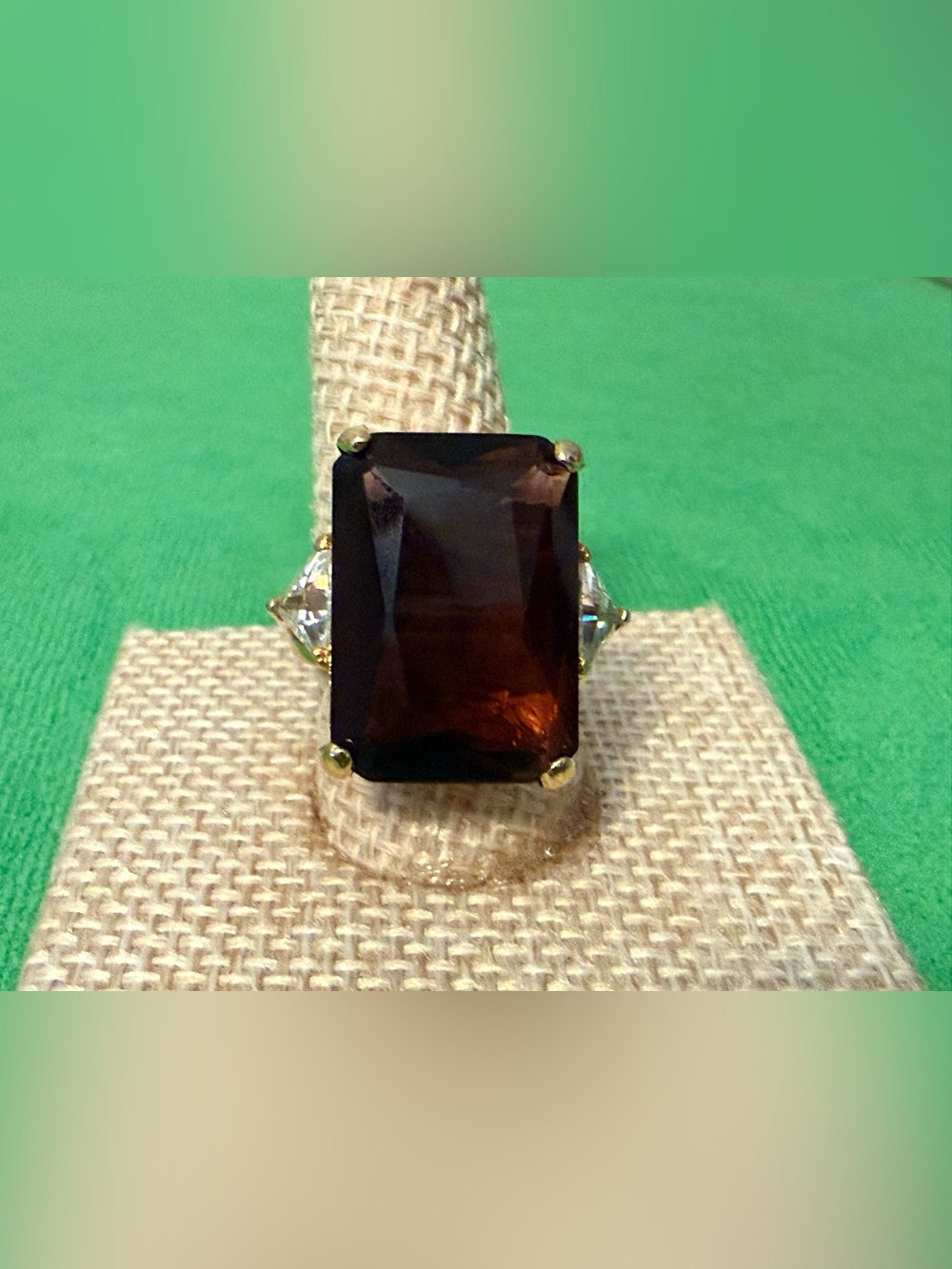 Goldtone Cocktail Statement Ring with Deep Red Glass Crystal Center